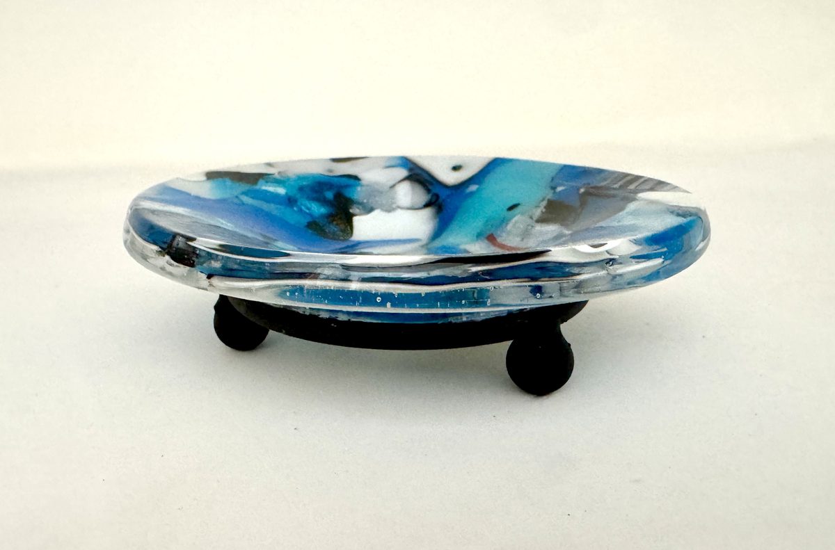 Blue white sculptural bowl