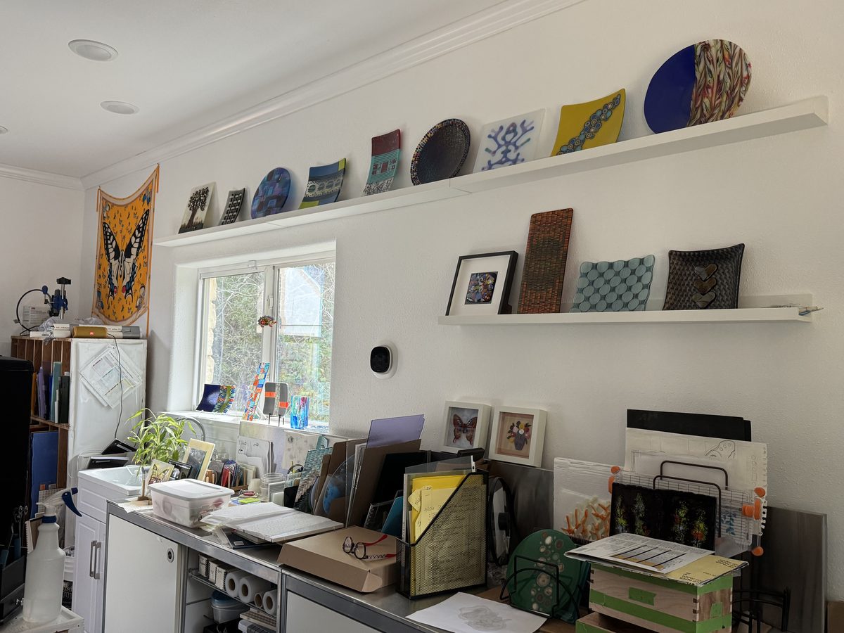 Glass art collection on display