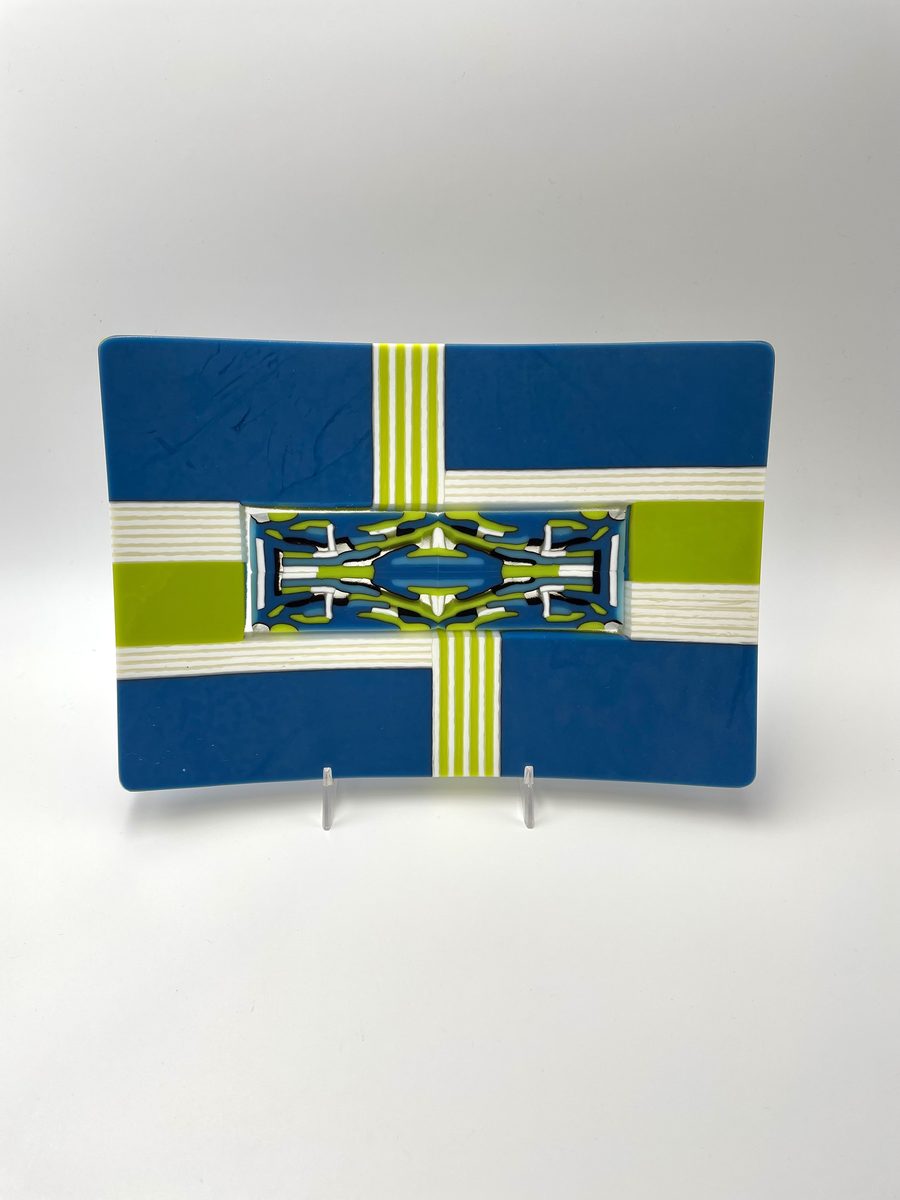 Blue lime geometric cross-pattern