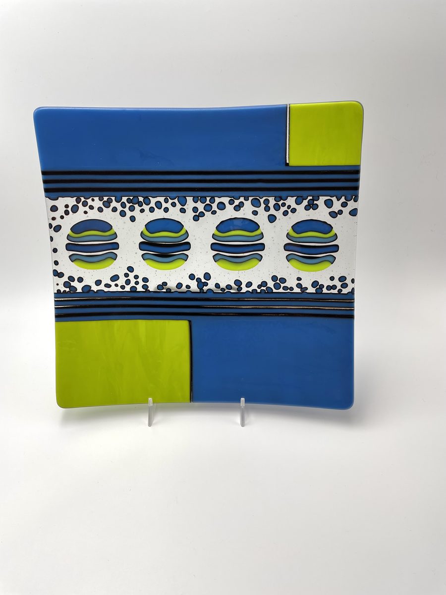 Blue lime platter with organic band