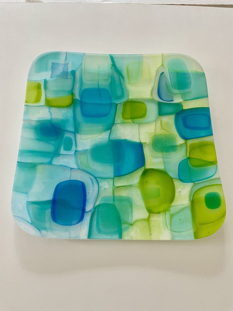 Teal organic squares plate